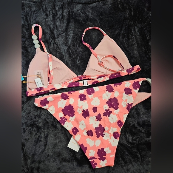 NWT Tanya Taylor Tia Bikini In Pink Fuschia Floral Size L 2 Piece FULL SET - Picture 8 of 11